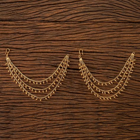 Hair Chain Jewelry, Kaan Chain, Boho Jewelry Gold, Jewelry Pakistani, Gold Necklace Indian, Ear Chain, Hair Chains, Handmade Gold Jewellery, Wrap Earrings