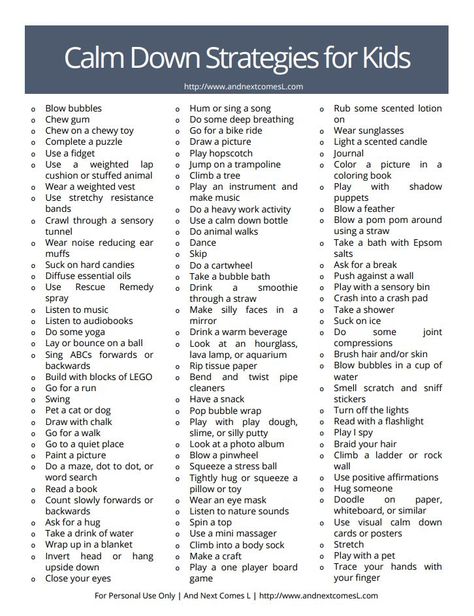 List of 100 simple calm down ideas for kids Calm Down Strategies For Kids, Calm Down Strategies, Calming Strategies, Child Therapy, School Psychology, Parenting Skills, Coping Strategies, Behavior Management, Anger Management