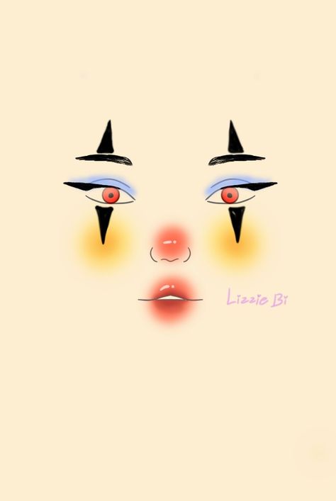 Clown Makeup Boceto Fnaf Inspired Makeup, Maquillaje De Payaso Mujer, Cool Halloween Makeup, Makeup Face Charts, Makeup Supplies, Face Chart, Clown Makeup, Fantasias Halloween, Eye Makeup Art