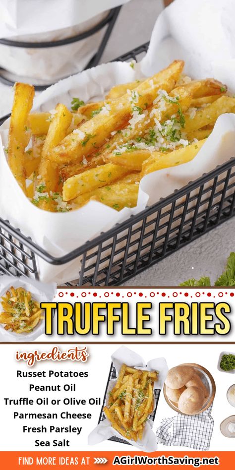 Garlic Truffle Fries, Truffle Parmesan Fries, Boujee Recipes, Boujee Meals, Tallow Fries, Flavored Fries, Truffle Fries Recipe, Fries Seasoning, Bistro Recipes