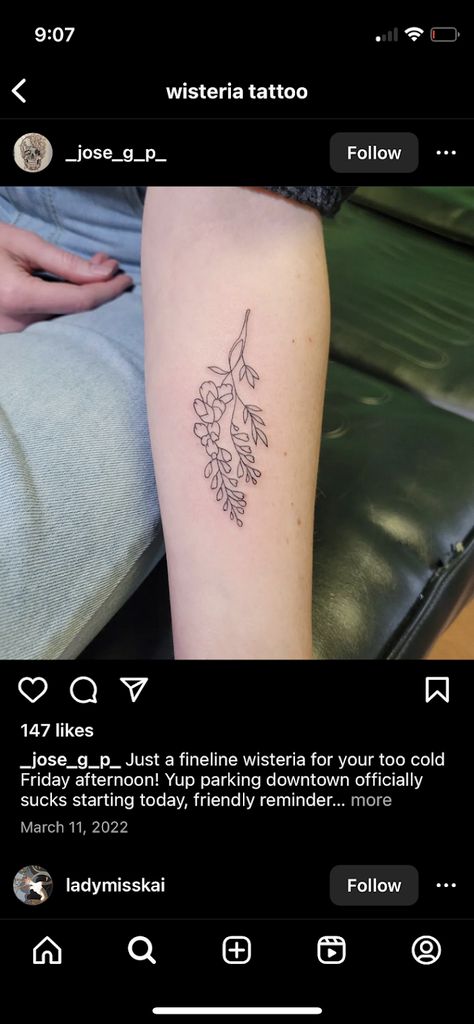 Wisteria Tattoo Small Black, Wisteria Branch Tattoo, Wisteria Tattoo Black, Nature Inspired Tattoos Simple, Wisteria Tattoo Black And White, Wisteria Tattoo Foot, Wisteria Flower Tattoo, Wisteria Tattoo, Taylor Tattoo