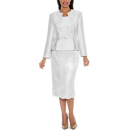 Giovanna Collection Women's Soutache Embellished Peplum 3 Piece Skirt Suit Usher Suits, Women Uniform, Tweed Skirt Suit, Women Church Suits, Womens Skirt Suits, Women Church, Church Suits, Column Skirt, Le Suit