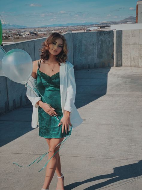 green lace dress, white blazer and white heels Green Dress White Heels, Green Heels Outfit, Green Dress Outfit, Green Lace Dress, Green Lace Dresses, Blazer White, Green Heels, Heels Outfits, Shein Outfits