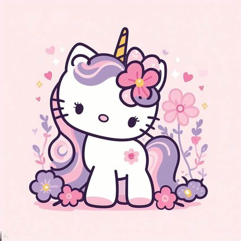 Hello Kitty Unicorn, Happy Birthday Cards Handmade, Piñata Ideas, Cartoon Girl Drawing, Cute Canvas Paintings, Cute Canvas, Hello Kitty Pictures, Cute Little Drawings, Sanrio Characters