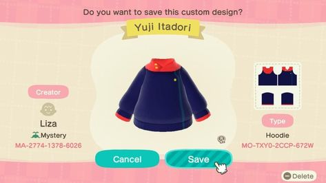 Hunter X Hunter Animal Crossing, Animal Crossing Clothes Nijisanji, Animal Crossing Design Codes Anime, Jjk Animal Crossing Design, Animal Crossing Anime Clothes, Acnh Anime Design Codes, Animal Crossing Anime Codes, Animal Crossing Design Codes Face, Acnh Anime Designs