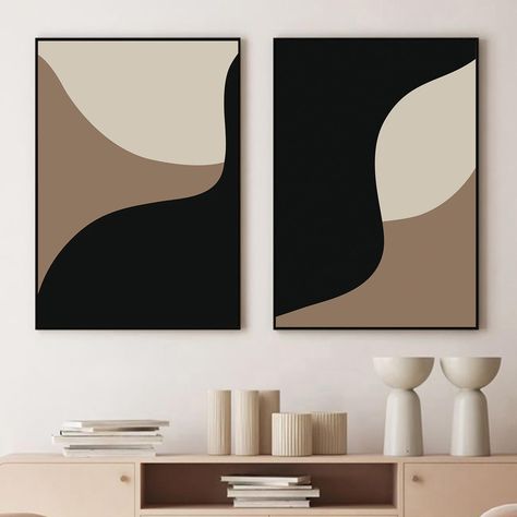 Diy 2 Canvas Wall Art, Abstract Painting Boho, Brown And Black Wall Art, Black And Brown Painting, 2 Canvas Painting Ideas Abstract, Minimalist Artwork Abstract, Minimalist Art Canvas, Painting Ideas On Canvas For Living Room, Modern Living Room Art Paintings