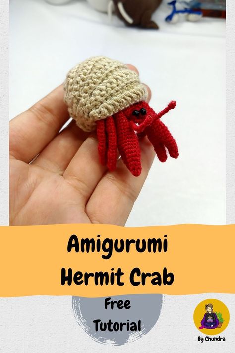 Amigurumi Hermit Crab Pattern. This tutorial is made by me, Chundra. You can check it out at my Youtube channel in this pin's link. Small Amigurumi Pattern, Crochet Crawfish Pattern Free, Crochet Lobster Pattern Free, Crochet Amigurumi Sea Creatures, Hermit Crab Craft, Shrimp Crochet Pattern, Crochet Blobfish, Hermit Crabs, Crochet Coral Reef Pattern Free