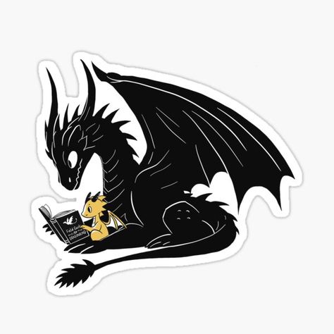 Fourth Wing dragons reading together cute Tairn and Andarna Sticker Fourth Wing Dragons, Reading Together, Funny Vinyl Decals, Wings Drawing, Fourth Wing, Dragon Wings, Black Dragon, Fantasy Dragon, Print Decals