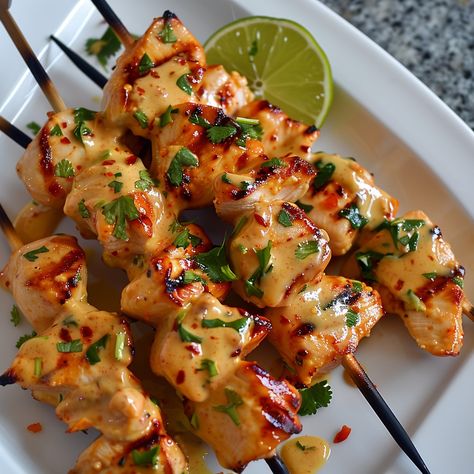 🍗 Bang Bang Chicken Skewers: Spicy, creamy, and utterly delicious! #SpicySkewers Bang Bang Chicken Skewers Ingredients: Chicken breast, cubed (1 lb) Bamboo skewers (8) Mayonnaise (1/4 cup) Sweet chili sauce (1/4 cup) Sriracha (1 tbsp) Lime juice (1 tbsp) Instructions: Skewer the chicken cubes. Grill until cooked. Mix mayo, chili sauce, Sriracha, and lime juice. Serve skewers with sauce. 🔥🍢 Ignite your taste buds with our Bang Bang Chicken Skewers. They’re a hit at any gathering! #BangBang... Bang Bang Chicken Skewers, Family Dinner Planning, Chicken Cubes, Bang Bang Chicken, Twisted Recipes, Food Babe, Bamboo Skewers, Chicken Skewers, Trending Recipes