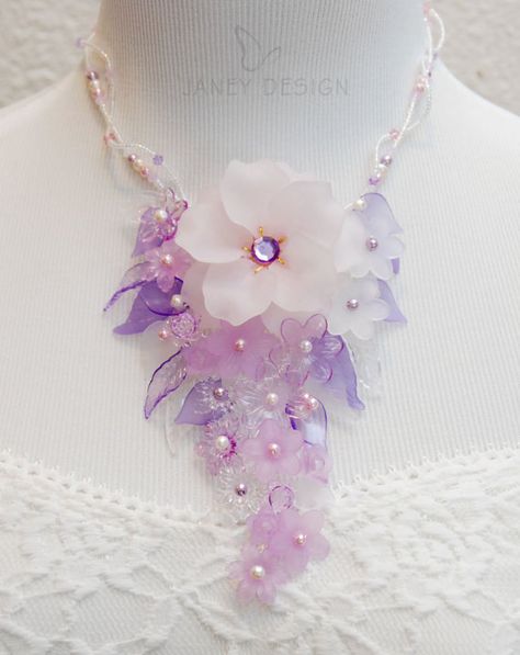 Shrink Plastic Jewelry, Lucite Flower Earrings, Lucite Jewelry, Flower Statement Necklace, Fairy Jewelry, Recycled Jewelry, Plastic Jewelry, Leaf Jewelry, Floral Necklace