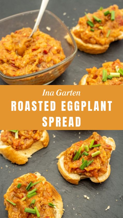 Ina Garten Roasted Eggplant Spread Eggplant Relish, Eggplant Spread, Roasted Eggplant Recipes, Eggplant Sandwich, Eggplant Meatballs, Roasted Eggplant Dip, Garlic And Olive Oil, Vegan Eggplant, Garlic Spread