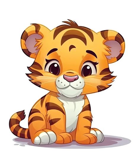 Baby Animals Drawings Cartoon, Baby Tiger Drawing, Tiger Cartoon, Free Coloring Pages For Kids, Safari Baby Animals, Baby Animal Drawings, Cartoon Tiger, Kids Animals, Zoo Babies