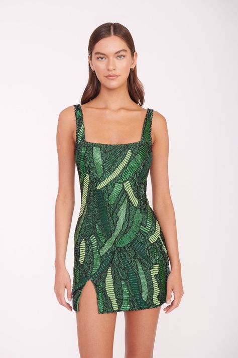 All Green Outfit, 1920s Looks, Beaded Mini Dress, Green Mini Dress, Different Dresses, Dress Silhouette, Event Dresses, Dance Floor, Dance Dresses