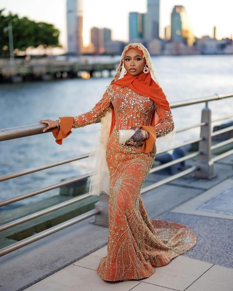 Hijabi Prom Dress, Eid Outfits African, Nikkah Ideas, Muslim Prom Dress, Hijabi Muslimah, Nigerian Outfits, Muslim Bridal, African Royalty, Eid Outfits