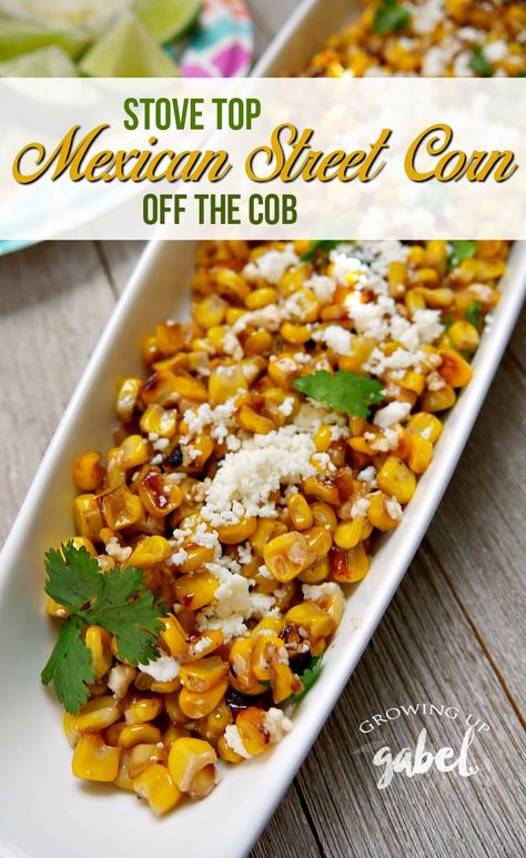 Make easy grilled Mexican street corn OFF THE COB! Char frozen or canned corn with mayo on the stove top and serve with cilantro, cheese and lime for an easy side dish for summer or any time of year! Don't forget to grab limited edition Dixie plates @DollarGeneral through July 2018! Stronger than the leading store brand and with Soak Through Shield, these plates can handle all your summer cooking! #ad #DixieSummerDG #sidedishrecipes #cornrecipes #MexicanStreetCorn #SummerRecipes Street Corn Off The Cob, Corn With Mayo, Mexican Corn Side Dish, Canned Corn Recipes, Grilled Mexican Street Corn, Corn Off The Cob, Elote Recipe, Grilled Sweet Corn, Mexican Street Corn Recipe