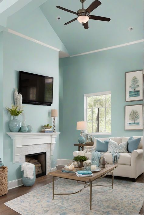 Dive into the calming blue tones of Tidewater (SW 6477) for a refreshing 2024 interior update. Explore daily routines and decor tips for a stylish home transformation. #Ad #homedecor #homedesign #wallpaints2024 #Painthome #interiorarchitecture Wall Colors Green Living Room Colors Bright Living Room Colors Apartment Renovation Living room Remodeling Modern Paint Colors 2024 House Paint Interior Living Room, Light Turquoise Paint, Blue Paint Living Room, Colorful Living Room Bright, Aqua Paint Colors, Renovation Living Room, Paint Colors 2024, Best Wall Colors, Neutral Wall Colors