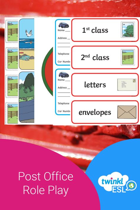 Teach real life ESL skills without leaving the classroom. This pack includes absolutely everything you need for students to write and design post cards, buy stamps and post them at the post office. Enhance their communication skills further using the vocabulary cards. We've included those too. Ideal for elementary level students. #esl #tefl #teach #English #role #play #games #elementary #speaking #activity #post #office #postcards #functional #language Post Office Role Play, Functional Language, Speaking Activity, Language Functions, Letter Addressing, Play Activity, Buy Stamps, Teach English, Vocabulary Cards