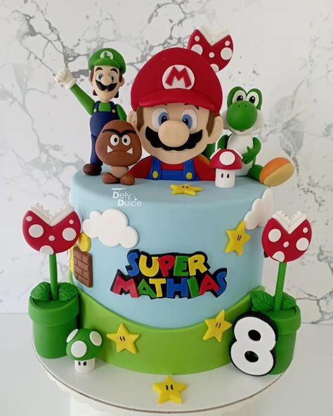 Mario Theme Cake, Super Mario Birthday Party Decorations, Mario Birthday Cake, Mario Theme, Super Mario Cake, Mario Cake, Mario Bros Party, Mario Birthday, Theme Cake