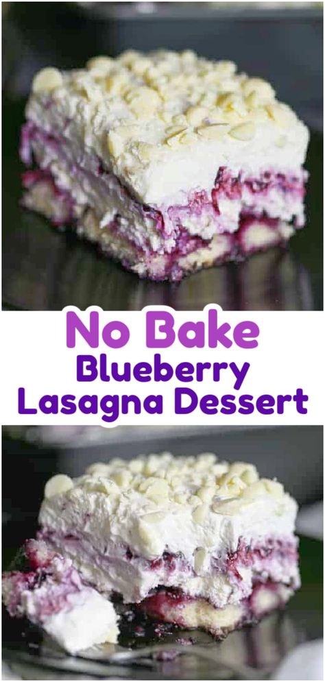 Blueberry Lasagna, Cookies Blueberry, Cheesecake Lasagna, Lasagna Dessert, Layered Dessert Recipes, Blueberry Desserts Recipes, Blueberry Filling, Mousse Filling, Cream Cheese Desserts