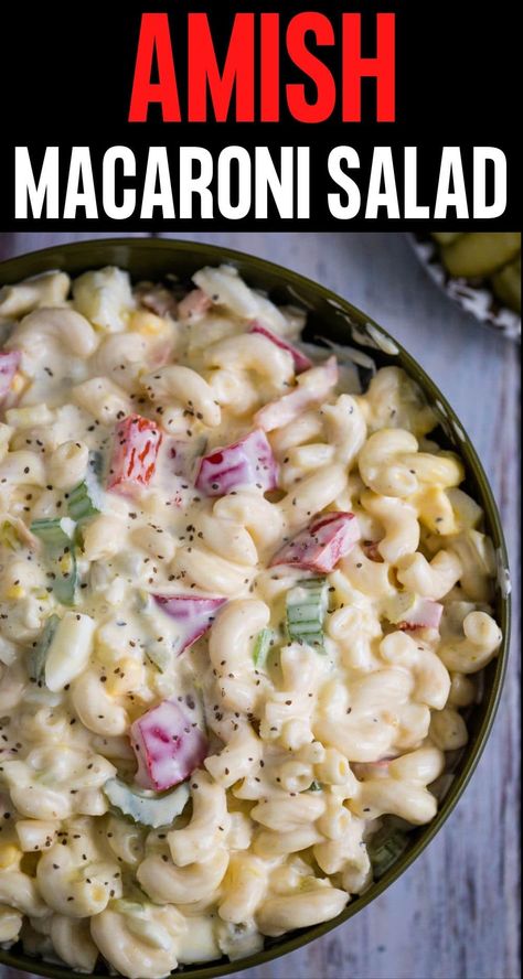 Amish macaroni salad is perfect for your cookouts and parties! Take this creamy and sweet side dish to any gathering or make it and serve it for dinner all week. With its simple yet delicious combination of ingredients, including tender pasta, crisp vegetables, and a creamy dressing, this salad is a crowd-pleaser that will have everyone coming back for seconds. Indulge in the creamy goodness and enjoy the perfect balance of flavors in every bite. Amish Pasta Salad 12 Tomatoes, Amish Pasta Salad Recipes, Amish Macaroni Salad Pennsylvania Dutch, Macroni Salad, Amish Pasta Salad, Amish Macaroni Salad Recipe, Old Fashioned Macaroni Salad, Sweet Pasta Salads, Amish Pasta