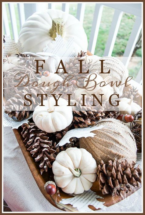 FALL DOUGH BOWL STYLING- A step-by-step diy for styling a fall arrangement in a dough bowl. Dough Bowl Fall Decor, Bowl Styling, Fall Dough Bowl, Dough Bowl Decor, Dough Bowl Centerpiece, Chinoiserie Pumpkins, Bowl Decor, Fall Table Centerpieces, Wooden Dough Bowl