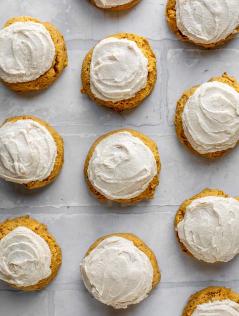 Pumpkin Cookies With Icing, Cookies With Brown Butter, Brown Butter Icing, Pumpkin Cookies Recipe, Iced Pumpkin Cookies, Cookies With Icing, Brown Butter Frosting, Brown Butter Cookies, Pumpkin Cookie Recipe