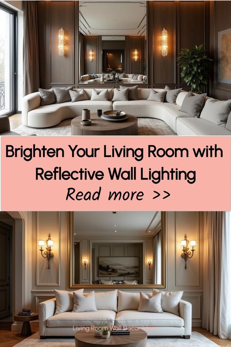 Bright living room featuring mirror wall with ornate light sconces Wall Sconces Living Room Decor, Reflective Wall, Mirror And Sconces, Wall Decor Trends, Unique Decor Ideas, Statement Art Pieces, Illusion Of Space, Wall Sconces Living Room, Layering Techniques