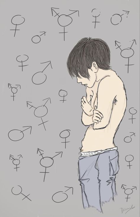 Trans Gender Drawing, Trans Dysphoria Drawing, Dysphoria Drawing, Transmasc Dysphoria Art, Transgender Drawing, Trans Dysphoria, Transboy Art, Trans Drawing, Dysphoria Art