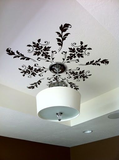 Love the stencil idea Stenciled Ceiling, The Ceiling, Diy Lighting, Wall Paint, Ceiling Design, Vinyl Wall Decals, Decorating Tips, Vinyl Wall, Home Deco