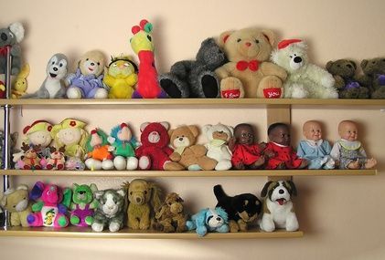 Cheap Diy Shelves, Display Shelving Ideas, Teddy Bear Bedroom, Make Shelves, Kids Organization, Wall Mounted Bookshelves, Small Stuffed Animals, Display Shelving, Shelving Ideas