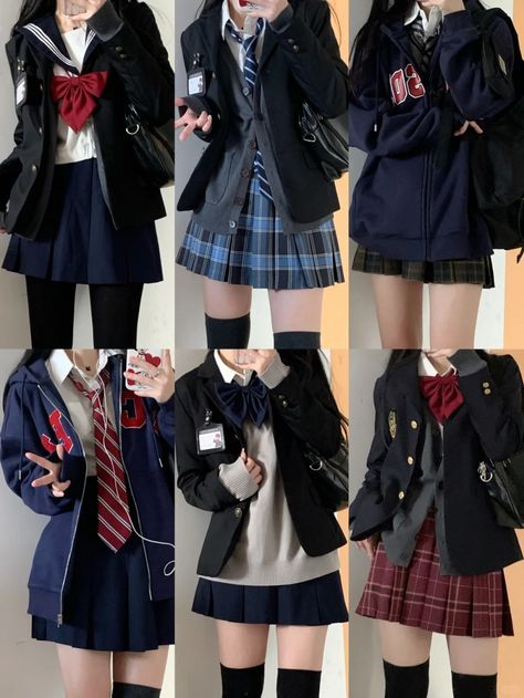 Unique School Uniforms, Uniform Design School, Goth School Uniform, Japanese Uniform Highschool, Fancy School Uniform, Styling Uniform, Japanese Girl Outfits, School Uniform Japan, Japanese School Outfits