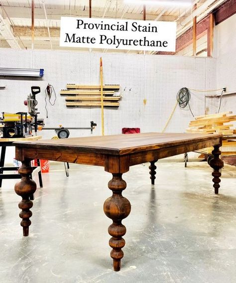 Turned Leg Dining Table Modern, Carolina Leg Company Table, Table Legs Ideas Wooden Diy, Honey Of A Farmhouse, Turned Leg Dining Table, Vintage Country Home, Havenly Dining Room, Turned Table Legs, Provincial Stain