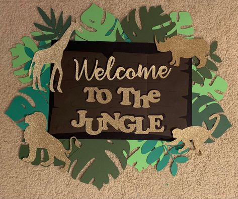 Jungle Welcome Sign, Jungle Theme Selfie Booth, Cricut Jungle Theme, Welcome To The Jungle Theme Party, Welcome To The Jungle Sign, Welcome To The Jungle Party, Jungle Library, Welcome To The Jungle Theme, Safari Classroom Theme