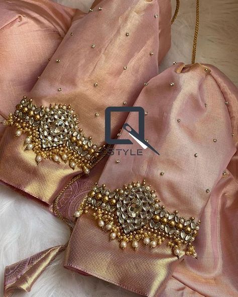 Palaki Designs Blouse, Bridal Hand Work Blouse Design, Simple Hand Blouse Designs, Blouse With Work Designs, Rose Gold Blouse Designs, Bridal Wedding Blouse Design, Back Designs For Blouse Saree Silk, Bridal Blouse Ideas, Sleeves Work Design For Blouse