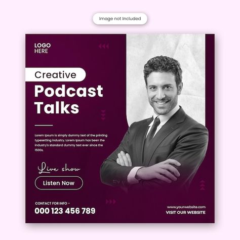 Podcast Banner, Podcast Social Media, Creative Podcast, Social Media Post Template, Post Ad, Type Setting, Banner Template, Post Templates, Media Post