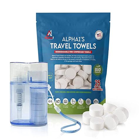 Compressed Towel Tablets with Travel Wipes Case with Water Pump Case - 25 Pack of Compressed Biodegradable Coin Towels 8" x 9" - Emergency Preparedness Item Perfect for Camping, Traveling, Hiking, and Emergencies Emergency Preparedness Items, Travel Wipes Case, Compressed Towel, Emergency Preparedness Kit, Camping Towel, Wipes Case, Hand Wipes, Travel Towel, Beach Bathrooms