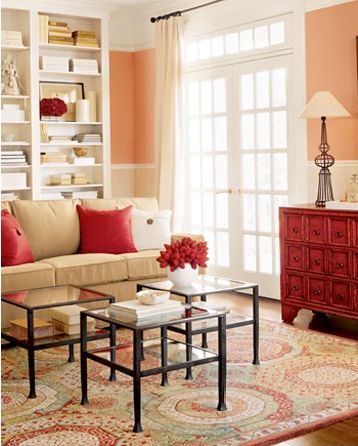 soft and romantic - monticello peach 018 Benjamin Moore Peach Living Rooms, Tan Living Room, Peach Walls, Beige Living Rooms, Living Room Red, Living Room Color Schemes, Color Interior, Paint Colors For Living Room, Room Color