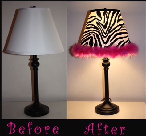 DIY Zebra lamp.  Where Paygie learned to love zebra, I don't know... but it def fits her personality.  ;) 2000s Diy Decorations, Diy 2000s Decor, Mcbling Room Decor Diy, Diy Y2k Decor, Y2k Diy Room Decor, Mcbling Room Decor, Cute Y2k Room, Diy Y2k Room Decor, Mcbling Diy