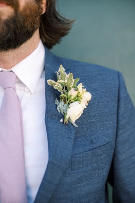 A blue suit and light purple tie for the groom. Photo: @jessicaleephotographicart Navy Blue Tux With Purple Tie, Blue Suit With Lavender Tie, Heather Blue Suit, Blue Suit Lavender Tie, Blue Suit Purple Tie Wedding, Blue And Purple Groomsmen Attire, Light Purple Wedding Suit, Blue Suit Purple Tie, Suit With Purple Tie