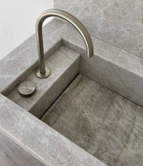 Integrated Stone Sink, Stone Sinks, Public Bathroom, Architecture Bathroom, Public Bathrooms, Stone Sink, Bathroom Countertops, Ocean View, Bathroom Design