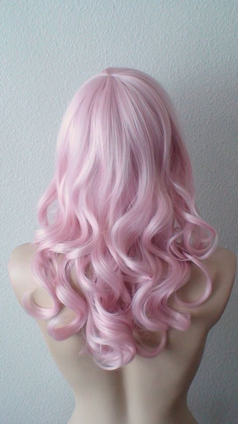 Pale Pink color hair wig. Pastel light pink curly by kekeshop Pink Color Hair, Pale Pink Hair, Pastel Wig, Light Pink Hair, Side Bangs Hairstyles, Hair Styling Tools, Pink Wig, Super Hair, Pastel Hair