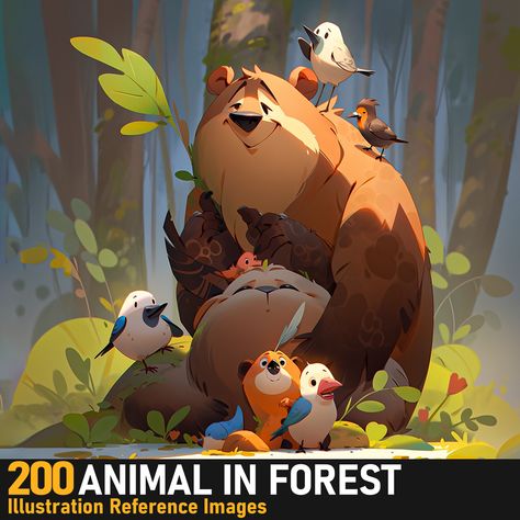 Cute Animal Concept Art, Stylized Animals Illustration, Stylized Character Design, Anthropomorphic Woodland Animals, Stylized Forest, Stylized Forest Concept Art, Game Animation, Stylized Character, Animation Illustration