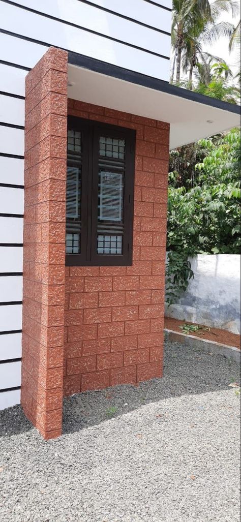 Red Stone House, Red Stone Texture, Exterior Color Combinations, House Colour, Mangalore, Colour Ideas, Wall Texture, Wall Finishes, Stone Texture