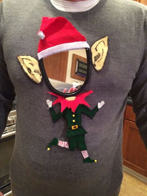 Easy Ugly Christmas Sweater, Homemade Ugly Christmas Sweater, Ugly Christmas Sweater Diy Funny, Funny Christmas Costumes, Ugly Christmas Sweater Outfit, Ugly Christmas Sweater Contest, Diy Christmas Sweater, Funny Christmas Outfits, Christmas Sweater Outfits