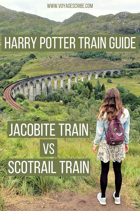 Wearing Marauder's Map dress and Harry Potter backpack while looking out at the Glenfinnan Viaduct, which the "Harry Potter" train rides over. Harry Potter Train Scotland, Harry Potter Scotland, Jacobite Steam Train, London To Scotland, Hogwarts Train, Harry Potter Train, Diesel Train, Glenfinnan Viaduct, Hogwarts Express Train