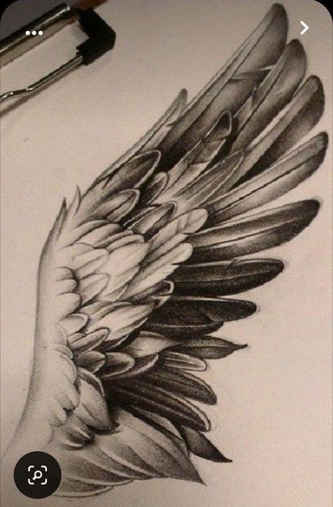 Realistic Wing Tattoo Designs, Wing Sketch Tattoo, Drawings Of Angel Wings, Angel Wing Sketch, Wings Sketch Tattoo, Realistic Wings Tattoo, Angel Wings Realistic, Angel Wings Sketch, Realistic Angel Wings