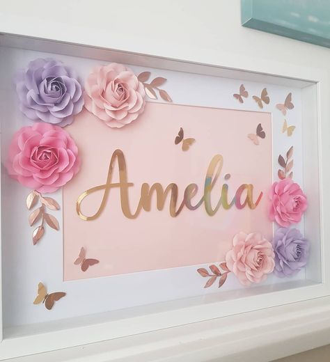 1st Birthday Shadow Box Ideas, Birthday Shadow Box Ideas, Flower Shadow Box Ideas, Large Shadow Box, Wall Hanging Paper Craft, Hanging Paper Craft, Craft For Home Decoration, Flower Shop Decor, Shadow Box Gifts