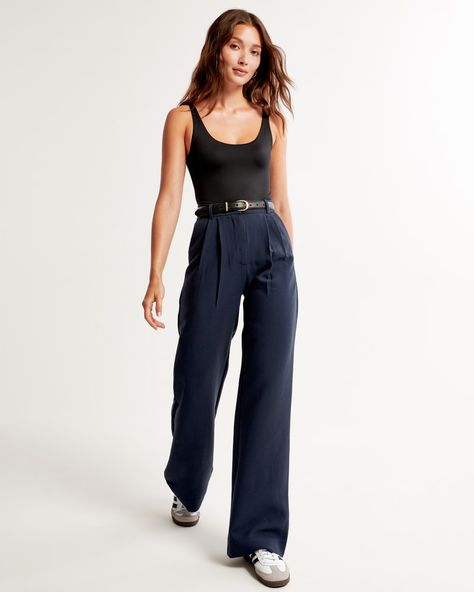 Women's Up To 40% Off Select Styles | Abercrombie & Fitch Sloane Tailored Pant, Tailored Pants Women, Anchor Dress, Navy Trousers, Plaid Set, Culotte Pants, Pant Trends, Women's Bottoms, Soft Pants