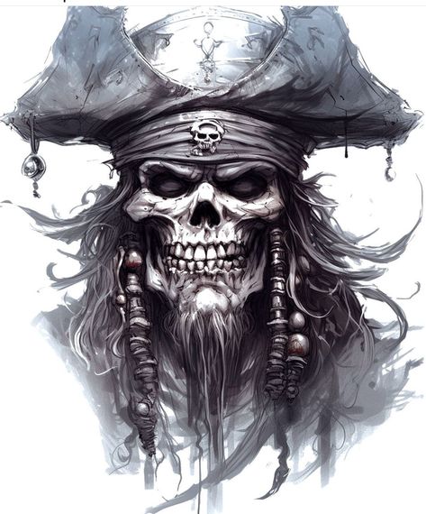 Pirate Skull Drawing, Pirate Themed Tattoos, Vampire Tattoo Designs, Western Gunslinger Art, Pirate Skull Tattoos, Skull Artwork Illustrations, Japanese Warrior Tattoo, Pirate Ship Tattoo, Skeleton Pirate