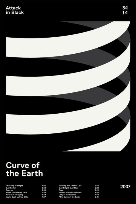 Attack in Black – Curve of the Earth – Album cover design in a Swiss minimalist style. Swiss Style, 타이포그래피 포스터 디자인, Swiss Design, Album Cover Design, Typography Inspiration, Corporate Design, Design Reference, Graphic Design Posters, Visual Design